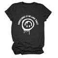 Détail d'un t-shirt gris foncé avec citation blanche et imprimé smiley fondu - S / Hauts / Noir (Texte Blanc)