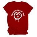 T-shirt rouge en coton à col rond avec motif graffiti smiley blanc et texte imprimé - S / Hauts / Rouge (Texte Blanc)