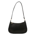 Classic black crocodile pattern handbag with gold zippers on a clean white background - Black
