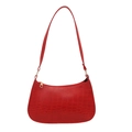 Red crocodile texture crescent shoulder bag with golden zipper on white background - Red