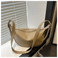 Chic beige half-moon shoulder bag in soft leather with adjustable wide strap for women - Khaki