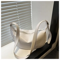 Minimalist white faux leather hobo shoulder bag with adjustable strap and silver buckle - White