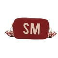 Chic red square crossbody bag with white SM patch and patterned wide strap - Red