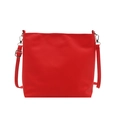 Retro red pleated bucket bag with adjustable shoulder strap and metal hardware details - Red