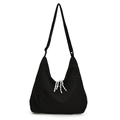 Borsa a tracolla minimalista in tela nera a grande capacità con nodo a righe decorativo - Nero