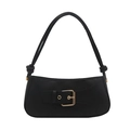 Vintage black faux leather underarm bag with gold buckle and knot detail on white background - Black