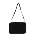 Borsa a tracolla nera in finto camoscio con eleganti fibbie metalliche dorate e patta - Nero