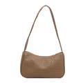Borsa sottospalla marrone a trama intrecciata, design a mezza luna con chiusura lampo - Stile Intrecciato / Cachi