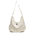 Borsa tote minimalista in tela beige con tracolla regolabile e coulisse a quadri - Bianco