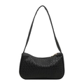 Elegante borsa hobo intrecciata nera con forma a mezzaluna minimalista e dettagli dorati - Stile Intrecciato / Nero