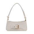 Minimalist creamy white underarm bag with golden buckle and knotted shoulder strap - White