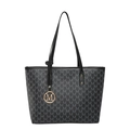 Sac fourre-tout noir classique avec motif M et pendentif en métal doré sur fond blanc - Noir