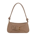 Khaki faux leather shoulder bag with decorative gold buckle and knotted strap detail - Khaki