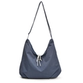 Large dark blue waterproof nylon hobo bag with braided rope detail for women - Blue