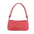 Minimalist coral pink underarm bag with gold buckle and knotted shoulder strap detail - Pink