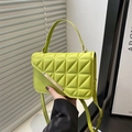 Lime green quilted leather crossbody square bag with gold metal trim and top handle - Fluorescent Green