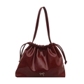 Borsa a spalla plissettata rosso scuro con coulisse e dettaglio fiocco in argento - Rosso