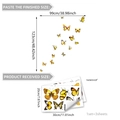 Layout showing set of 3 yellow butterfly window stickers with dimensions and final effect - Yellow Brown Butterfly (D12032)