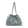 Borsa a secchiello azzurra con coulisse, fiocco argento e doppi manici sottili - Blu