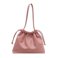 Borsa a secchiello rosa minimalista con coulisse e dettaglio fiocco in metallo - Rosa