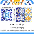 Detailed size guide for 20x20cm vintage marble tile stickers in 12-piece sets - Blue Yellow Vintage Floral Style (ACZ20021)