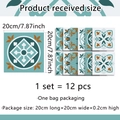 Detail view of 12-piece floral geometric tile sticker set with 20x20cm dimensions - Cyan Orange Retro Geometric Style (ACZ20026)