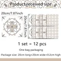 Size chart showing 20x20cm vintage marble pattern tile stickers in a 12-piece set - Grey White Neutral Mandala Style (ACZ20027)