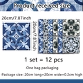 Set of 12 blue floral geometric self-adhesive tile stickers for home wall decor - Dark Blue Gray Geometric Style (ACZ20029)