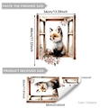Sticker mural 3D renard créatif avec fleurs roses et effet de fenêtre pour la maison - 30*60cm