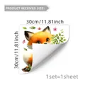 Cartoon orange fox window sticker with green leaves and pink petals, size 30x30cm - Fox in Suspenders with Small Tree (D16062)