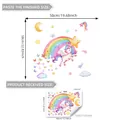 Rainbow unicorn wall decal size chart showing 50x58cm finished layout on white background - Unicorn with Wings and Butterflies (D16538)