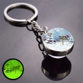 Luminous Christmas keychain with glowing snow scene pattern and silver metal ring - Merry Christmas Snow Scene (JY008516-3)