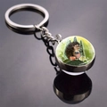 Hedgehog glass ball keychain with traveler cartoon print and silver ring pendant - Travel Photography Style (JY008498-2)
