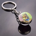 Hedgehog playing violin illustration in a silver glass dome pendant keychain - Violin Under Tree Style (JY008498-3)
