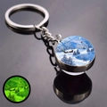 Luminous Christmas keychain with glowing double-sided glass ball featuring winter snow scene - Vintage Horse Carriage Snow Scene (JY008516-9)