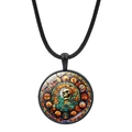 Gothic round necklace with stained glass skull pendant and black leather cord - Golden Skull Window (JY008513-1)