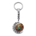 Porte-clés lune gothique argenté avec dôme rotatif en verre tête de mort - Motif de Crâne Gothique (JY008511-1)