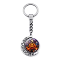 Porte-clés lune d'Halloween avec pendentif citrouille sur une finition argentée - Motif Citrouille d'Halloween (JY008511-2)