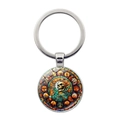 Gothic schedel sleutelhanger met kleurrijk glas-in-lood patroon in ronde metalen hanger - Schedel Stijl-Zilver(JY008505-1银)