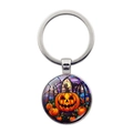 Halloween pompoen sleutelhanger met glas-in-lood hanger op witte achtergrond - Pompoen Stijl-Zilver(JY008505-2银)
