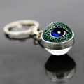 Llavero Ojo de Horus con pupila azul y diseño de mandala verde en domo de vidrio - Jy008522-2
