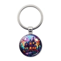 Gothic kasteel sleutelhanger met volle maan en kunstzinnig glas-in-lood effect design - Kasteel Stijl-Zilver(JY008505-3银)