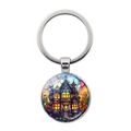 Halloween sleutelhanger met Victoriaans kasteel glazen hanger in blauw en paars - Landhuis Stijl-Zilver(JY008505-4银)
