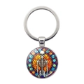 Halloween stained glass skull keychain with a round glass pendant and silver alloy ring - Full Skeleton-Silver(JY008505-6银)
