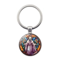 Silver metal Halloween keychain featuring a Gothic Grim Reaper on a colorful stained glass base - Purple Reaper-Silver(JY008505-7银)