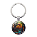 Halloween keychain with silver metal ring and forest illustration glass pendant - Halloween Forest-Silver(JY008505-8银)