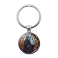 Skull reaper stained glass keychain with silver metal ring for Halloween decor - Reaper Scythe-Silver(JY008505-12银)
