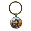 Halloween keychain with a gothic haunted house illustration and bronze finish - Castle Style-Bronze(JY008505-铜4)