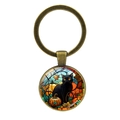 Halloween keychain with black cat, pumpkin pendant and antique bronze metal ring - Black Cat Pumpkin-Bronze(JY008505-铜10)