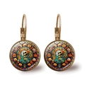 Vintage Bronze Ohrringe mit Totenkopf im Buntglas-Gothic-Stil und französischen Haken - Buntglas Illustration Totenkopf Stil (JY008333-1)